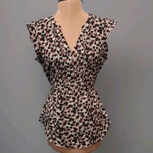Fervour Blouse Womens Sm Printed‎ Pleated Button Front Tie Back Sleeveless Top
